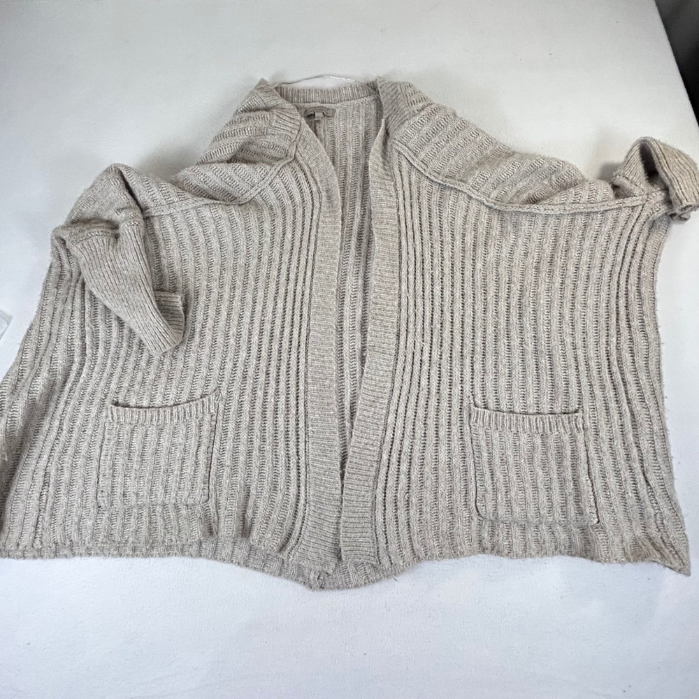 Wonderly Womens XL Oatmeal Beige Ribbed Open Front‎ Cardigan Sweater Pockets